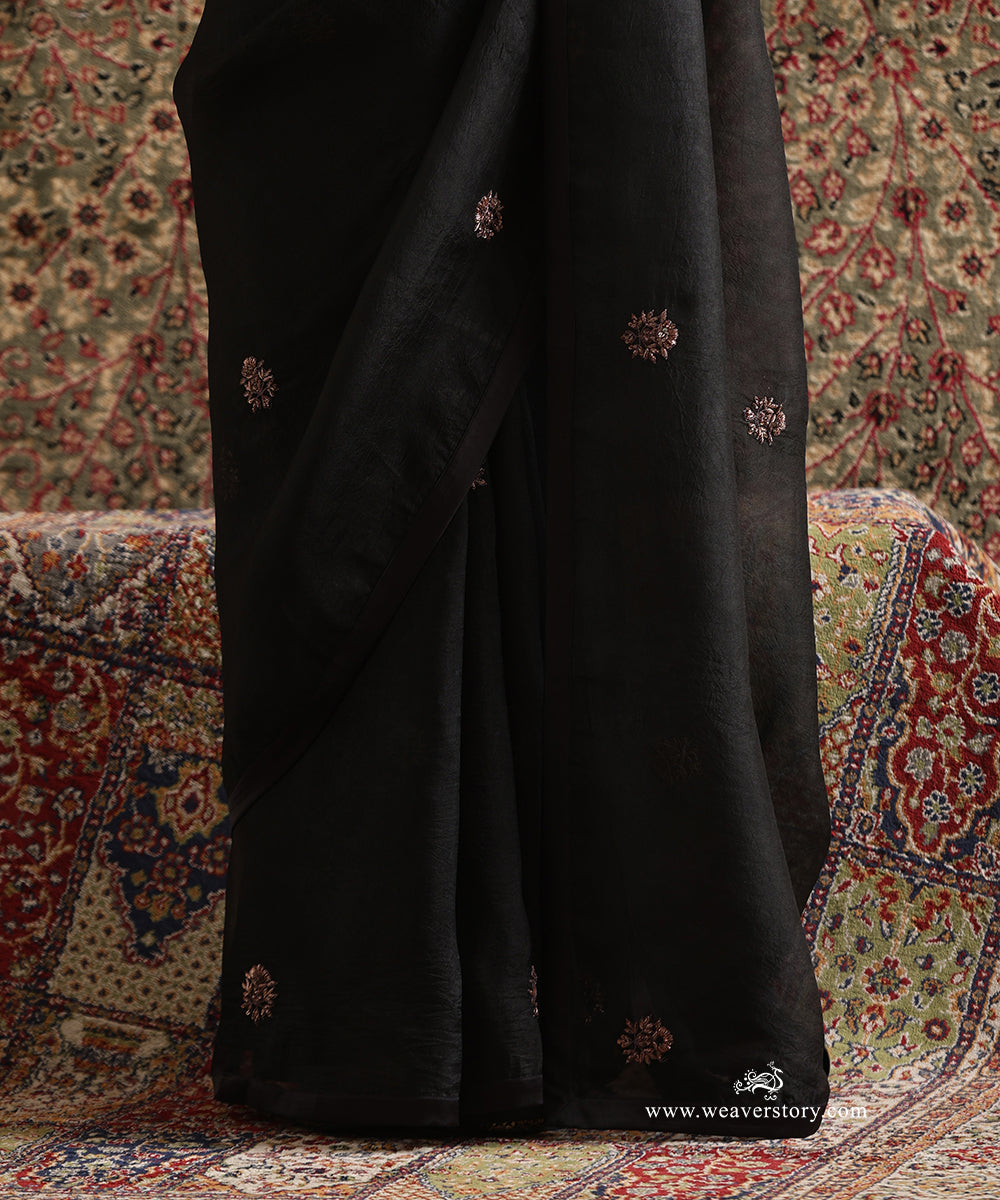 Black_Pure_Organza_Silk_Saree_With_Zardozi_Booti_WeaverStory_04