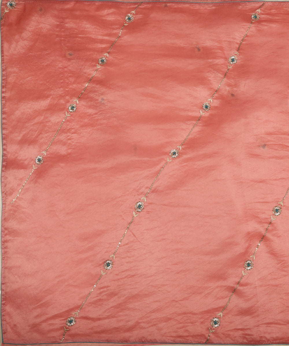 Peach_Handloom_Zardozi_Embroidered_Organza_Dupatta_With_Aadi_Lines_WeaverStory_02