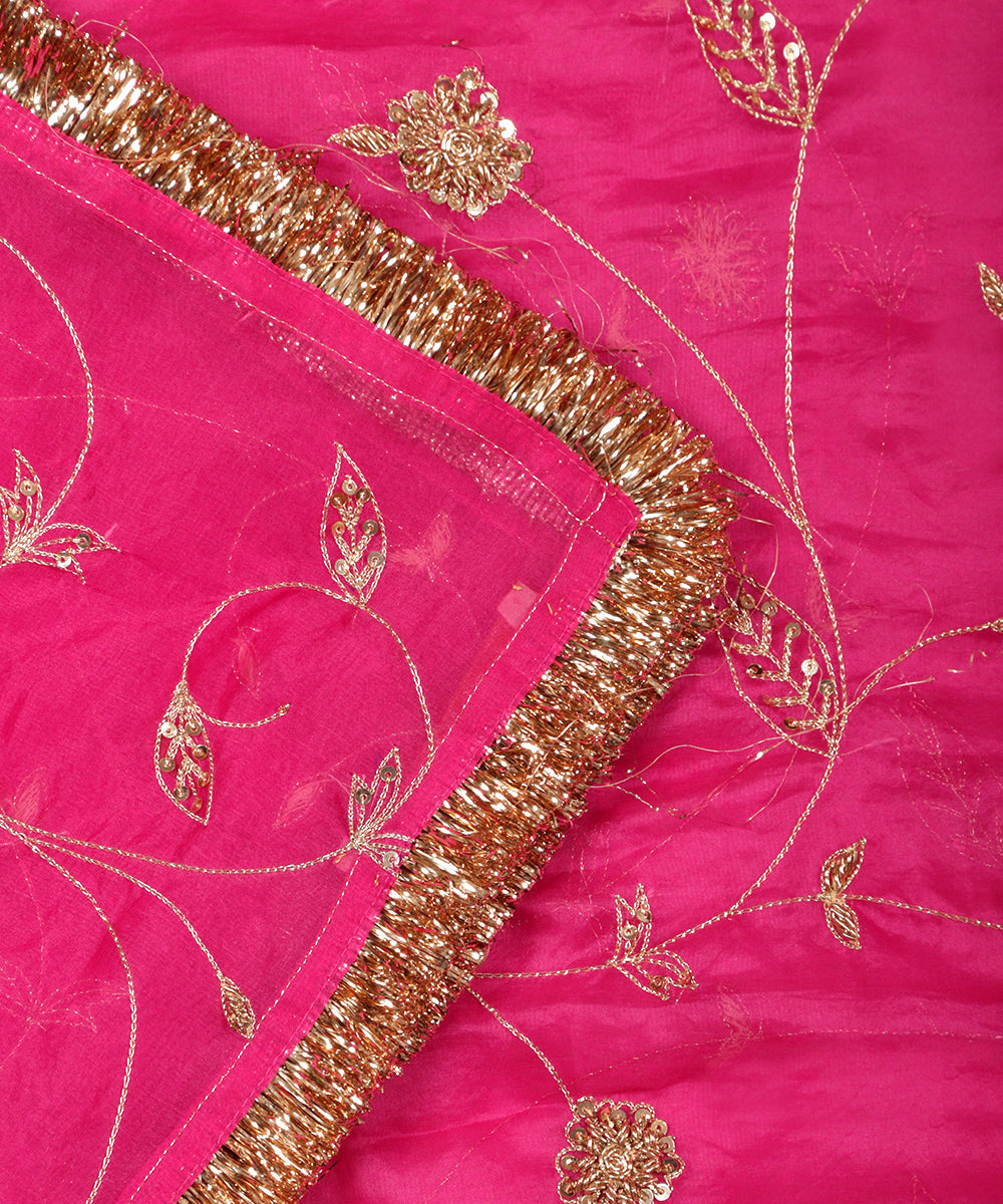 Hot_Pink_Handloom_Organza_Dupatta_with_Jaal_Embroidery_WeaverStory_04