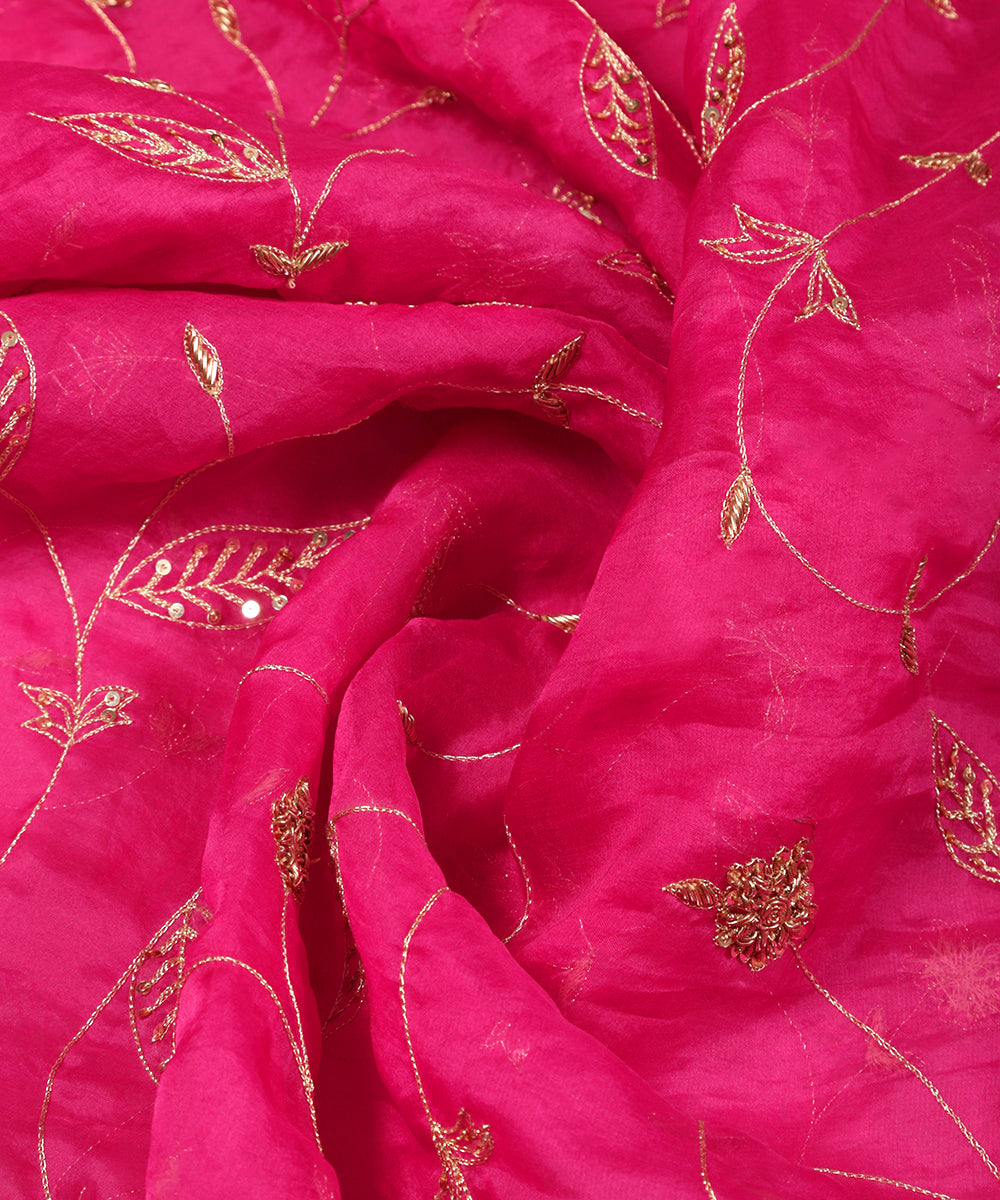 Hot_Pink_Handloom_Organza_Dupatta_with_Jaal_Embroidery_WeaverStory_05