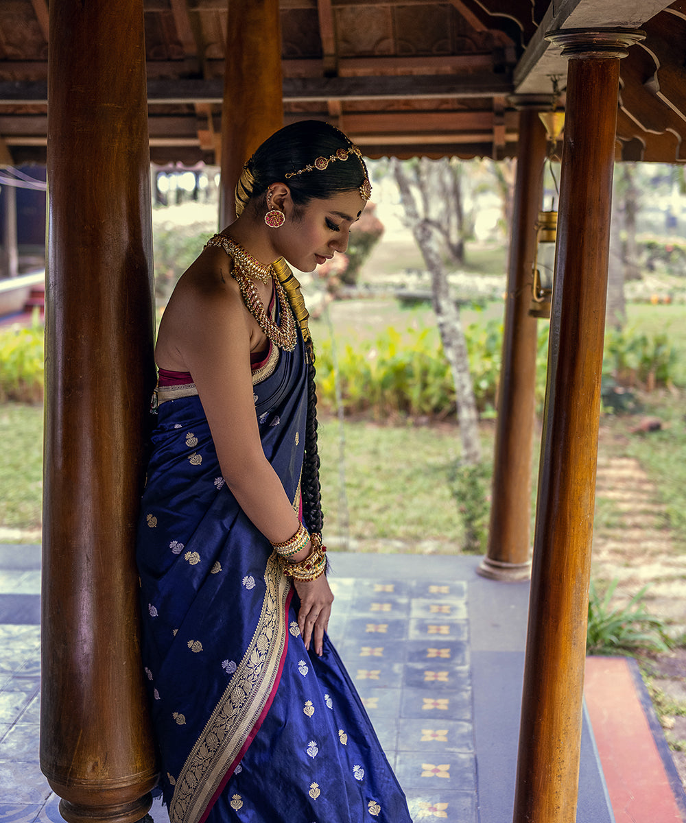 Priya Prakash Varrier In Handloom Blue And Black Pure Katan Silk Banarasi Saree