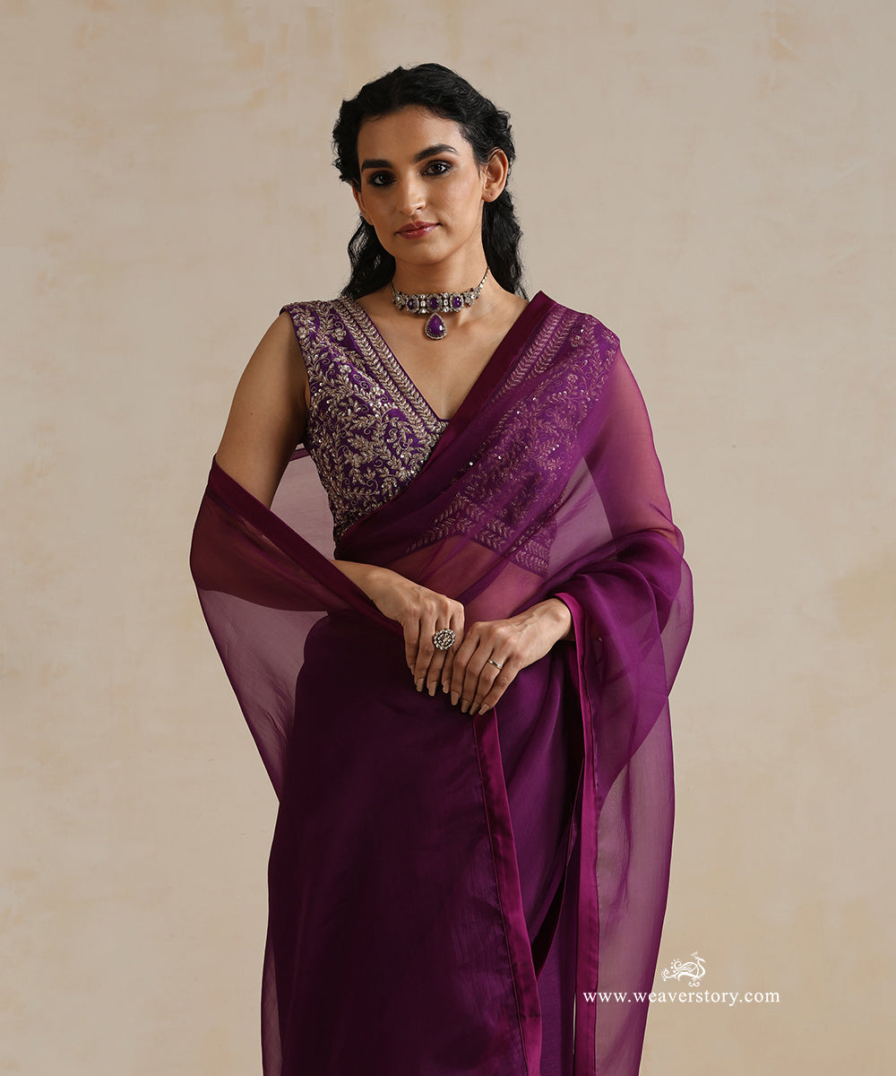Purple_Pure_Organza_Saree_With_Satin_Finishing_WeaverStory_02