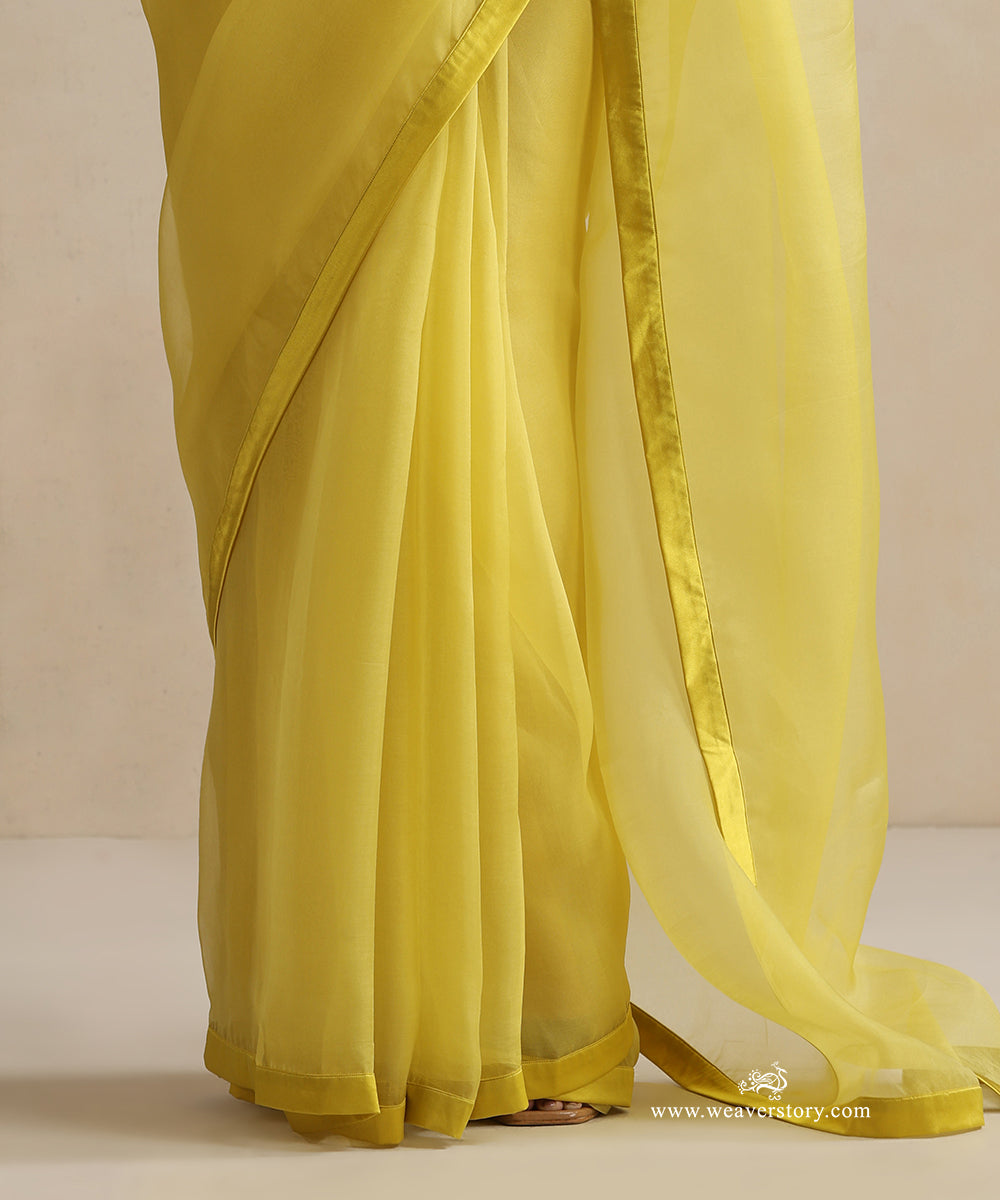 Yellow_Pure_Organza_Saree_With_Satin_Finishing_WeaverStory_04