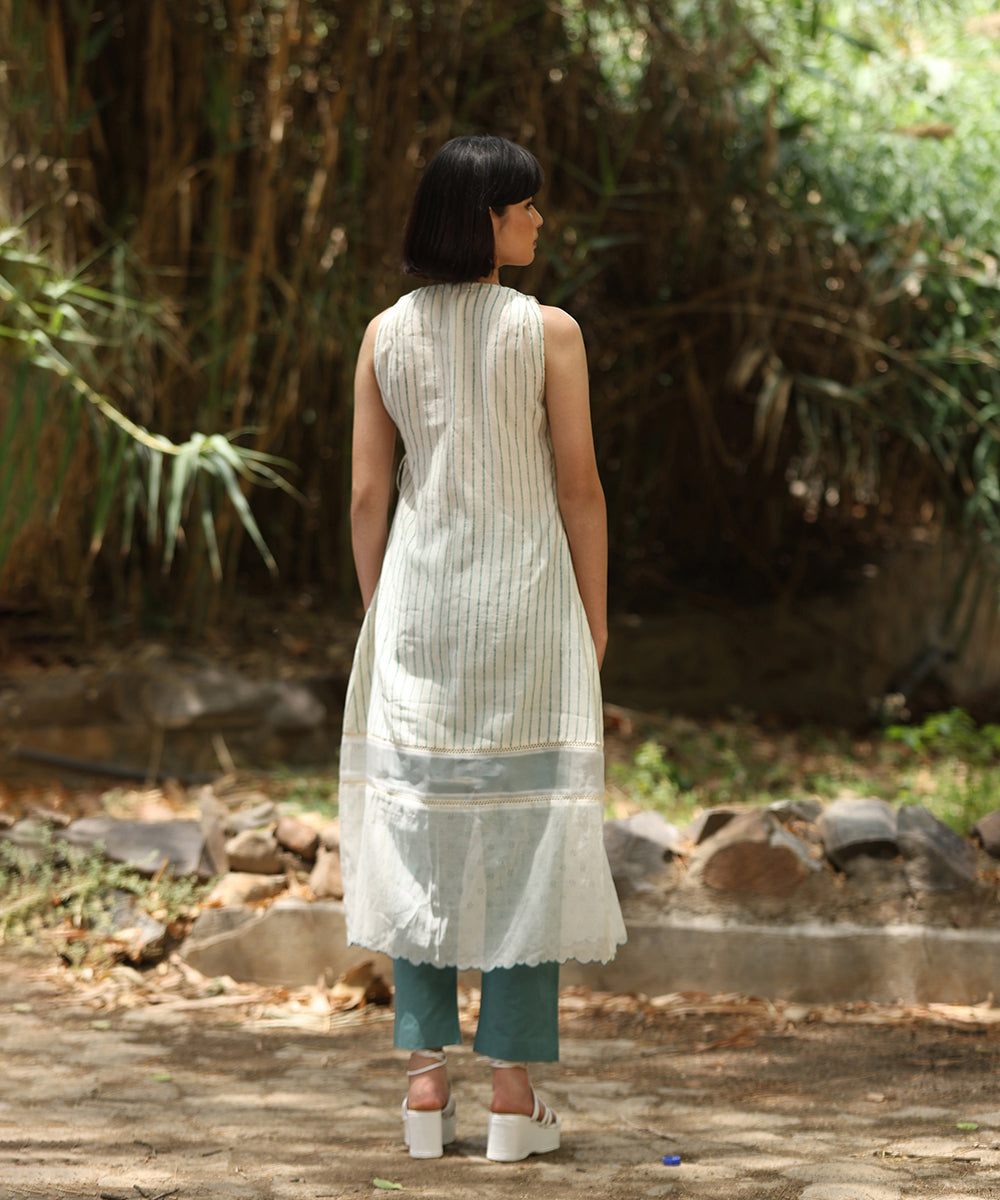 White_Handloom_Pure_Chanderi_Wrap_Around_Hand_Printed_Dress_With_Organza_And_Lace_Details_WeaverStory_04