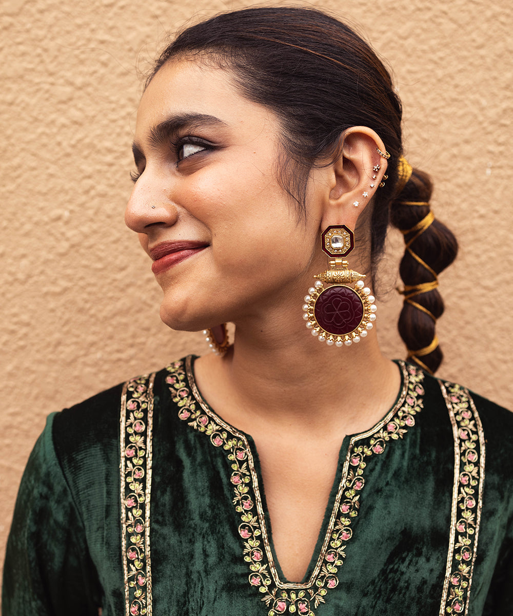 Priya Prakash Varrier In Hand Embroidered Dark Green Velvet Kurta Set Ready To Wear Silk Ensembles