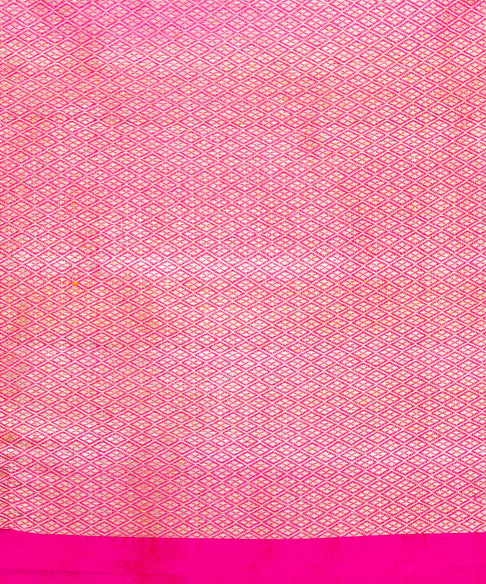 Pink Handloom Pure Katan Silk Banarasi Saree With Kadhwa Booti And Beige Selvedge