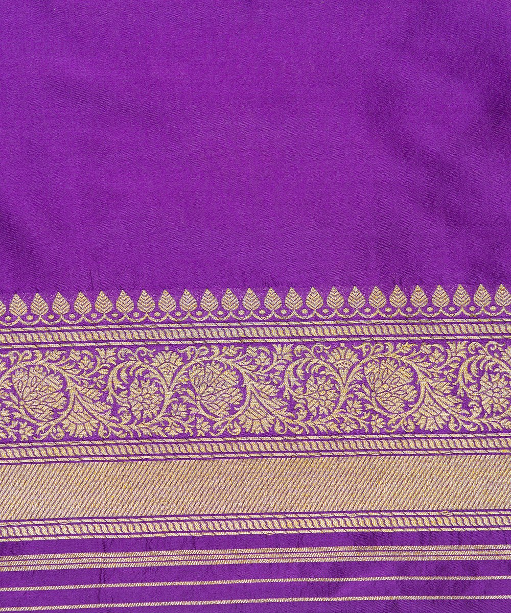 Purple Handloom Cutwork Katan Silk Banarasi Saree With Red Selvedge And Booti