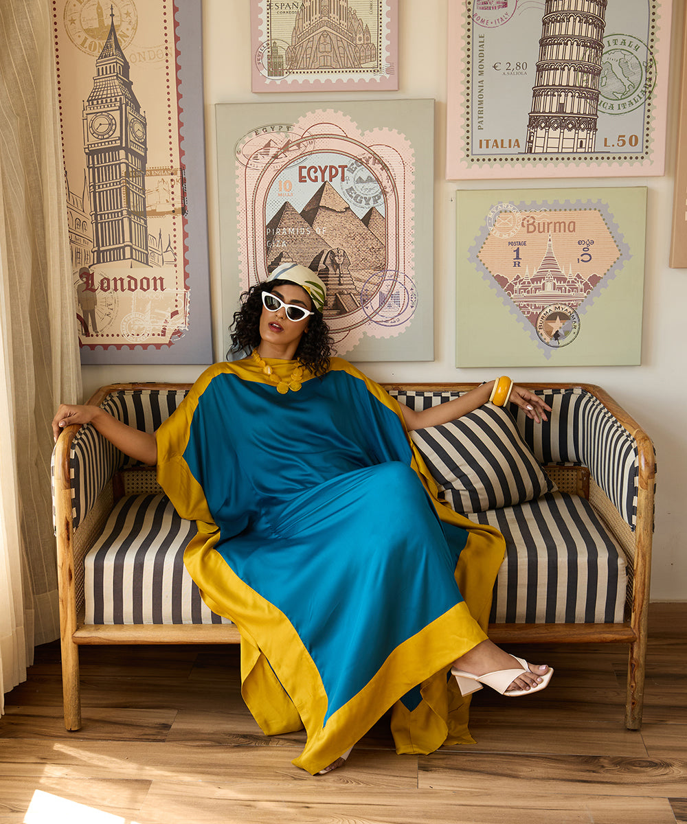 Golden_Hour_Kaftan_–_Teal_And_Mustard_Cotton_Satin_WeaverStory_01