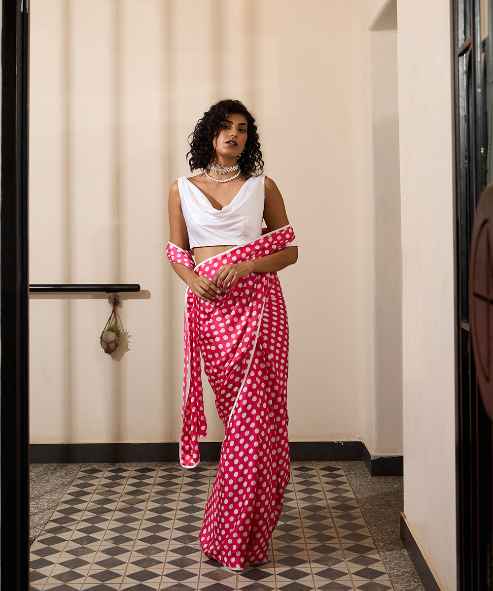 Pink_Martini_Sari_–_Polka_Dot_Satin_With_White_Piping_WeaverStory_01