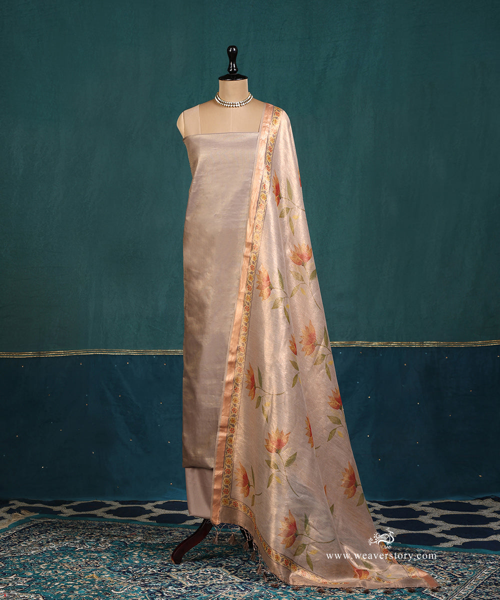 Handloom_Dusty_Grey_Pure_Cotton_Tissue_Banarasi_Suit_Set_Fabric_With_Printed_ Nandi_Lotus_Dupatta_WeaverStory_01