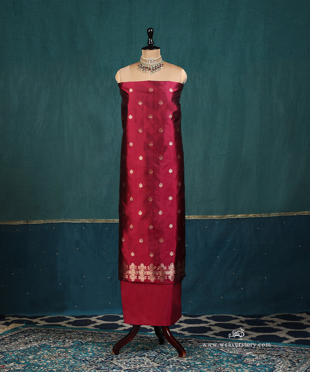 Handloom_Wine_Pure_Katan_Silk_Banarasi Suit_Set_Fabric_With_Gold_Boota_WeaverStory_02