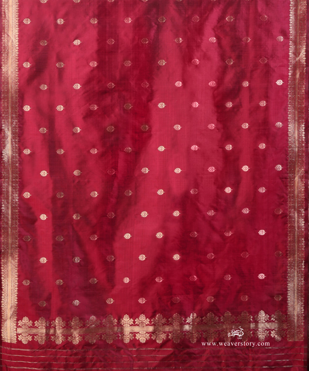 Handloom_Wine_Pure_Katan_Silk_Banarasi Suit_Set_Fabric_With_Gold_Boota_WeaverStory_04