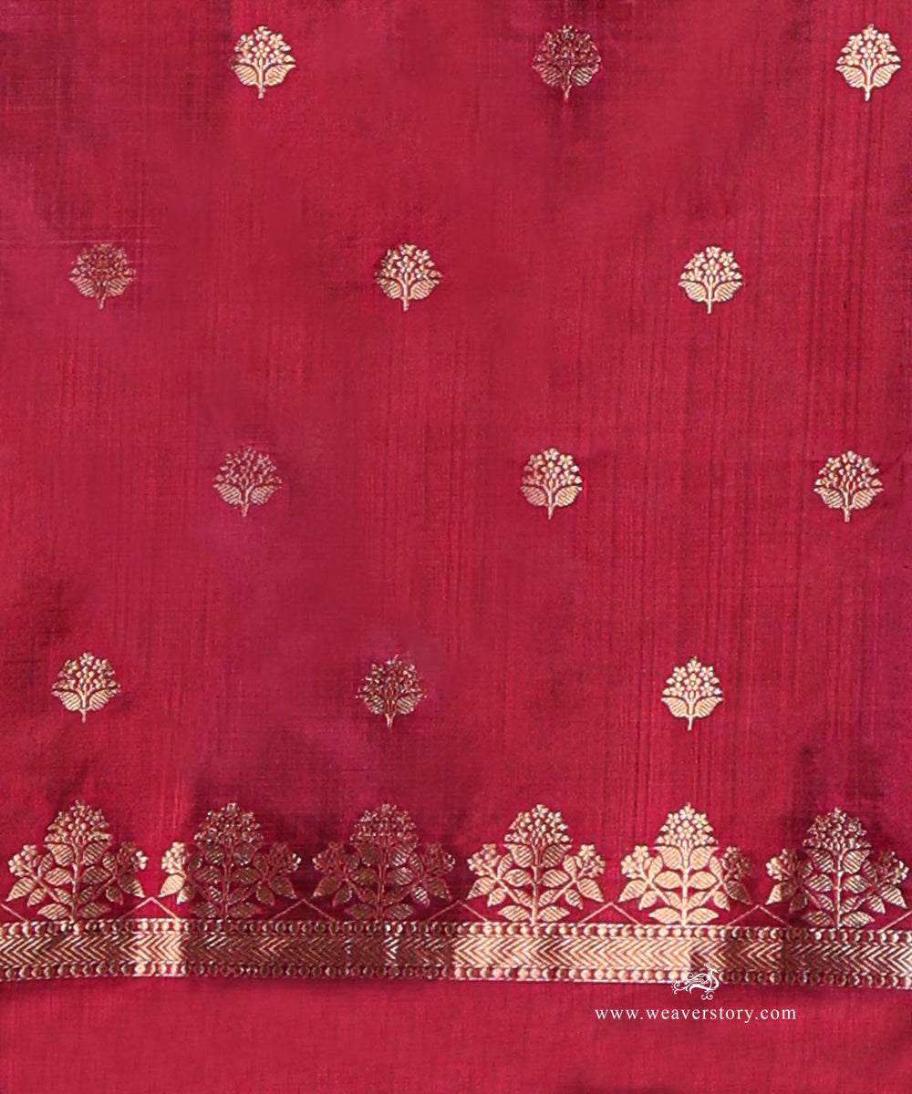 Handloom_Wine_Pure_Katan_Silk_Banarasi Suit_Set_Fabric_With_Gold_Boota_WeaverStory_05