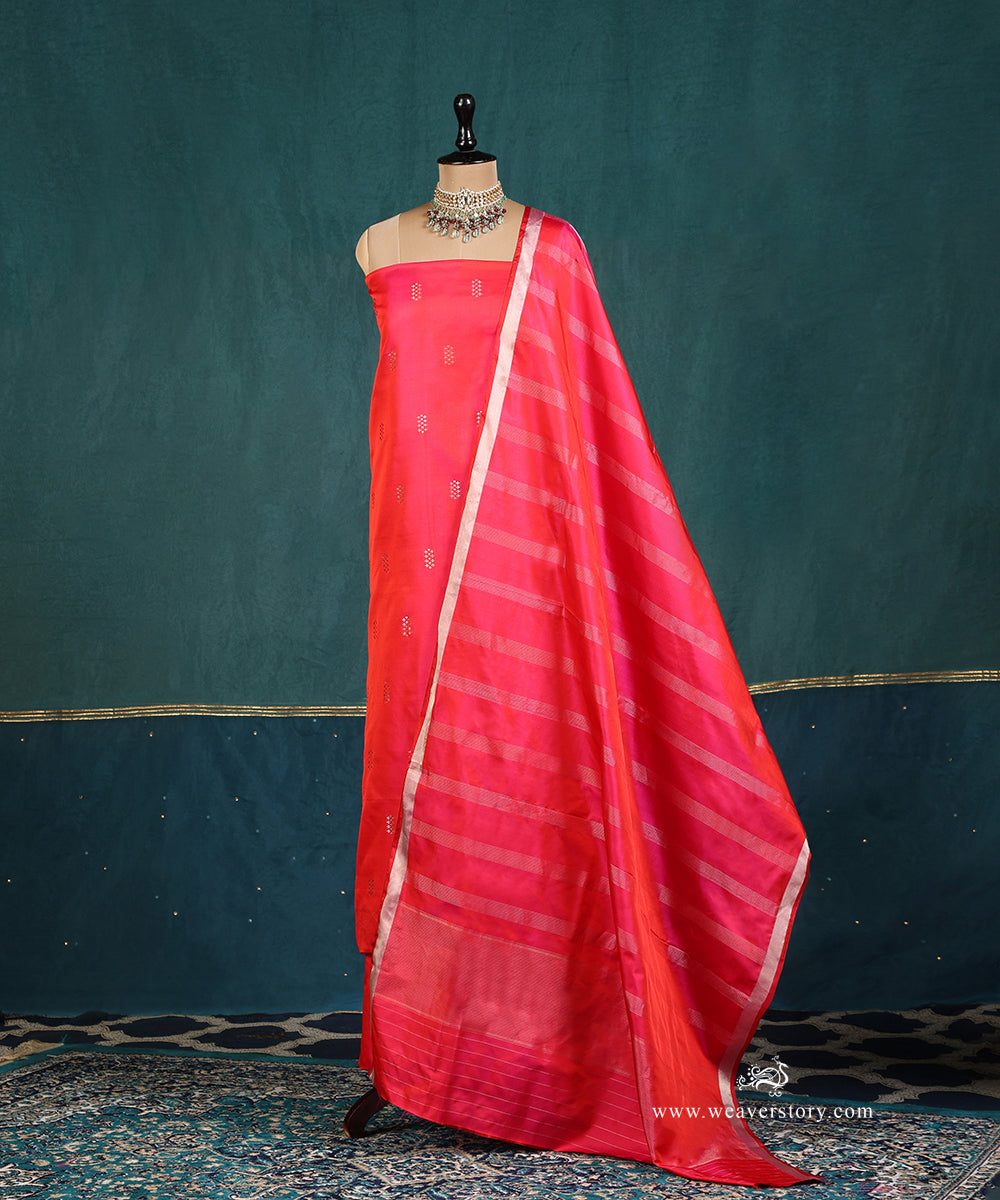 Handloom_Pink_Pure_Satin_Silk_Banarasi Suit_Set_Fabric_With_Small_Boota_WeaverStory_01
