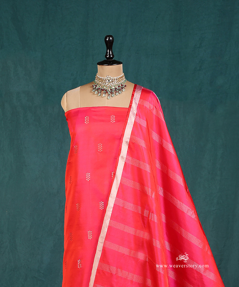 Handloom_Pink_Pure_Satin_Silk_Banarasi Suit_Set_Fabric_With_Small_Boota_WeaverStory_03