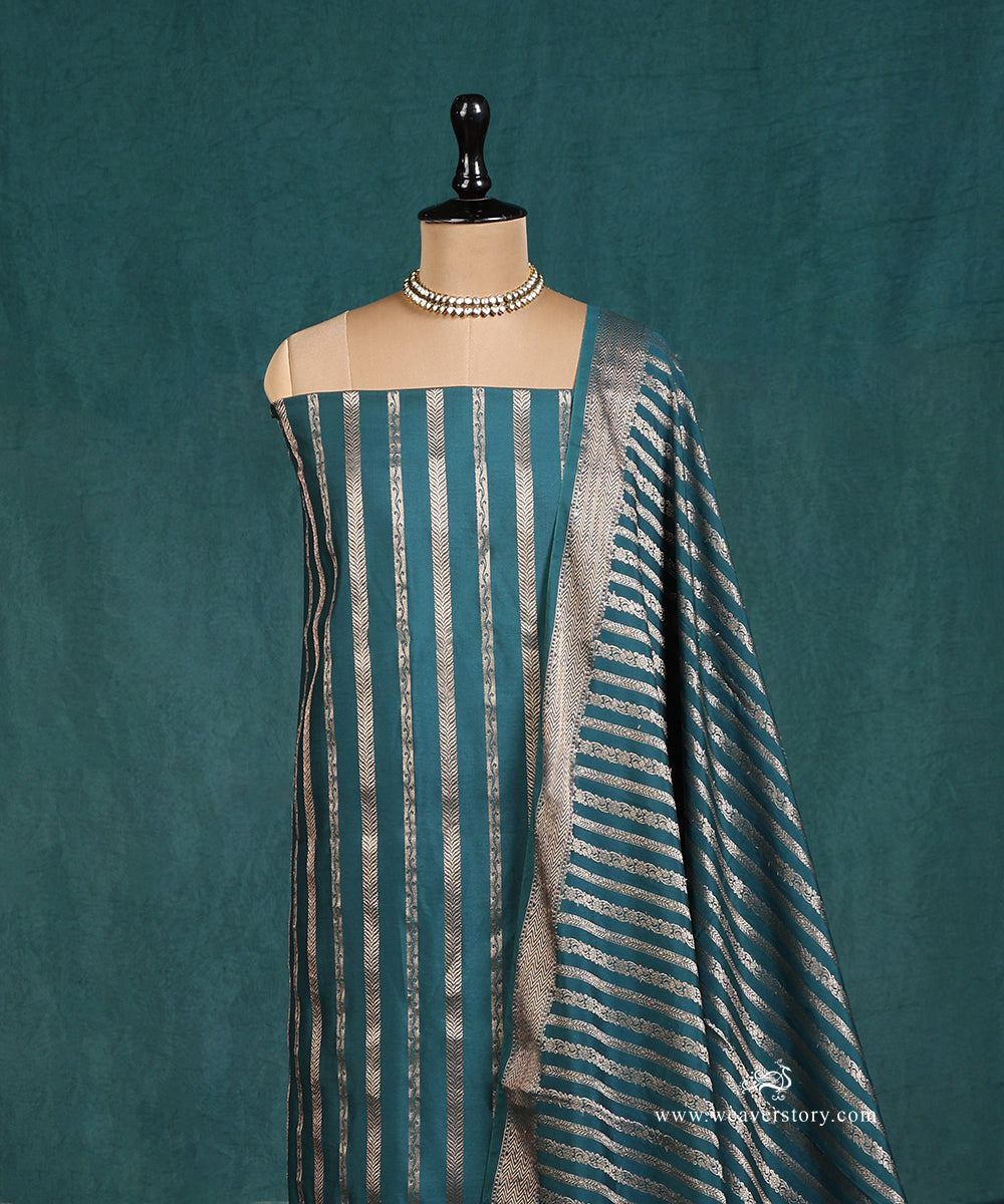 Handloom_Teal_Pure_Cotton_Silk_Banarasi_Suit_Set_Fabric_With_Diagonal_Bel_WeaverStory_03
