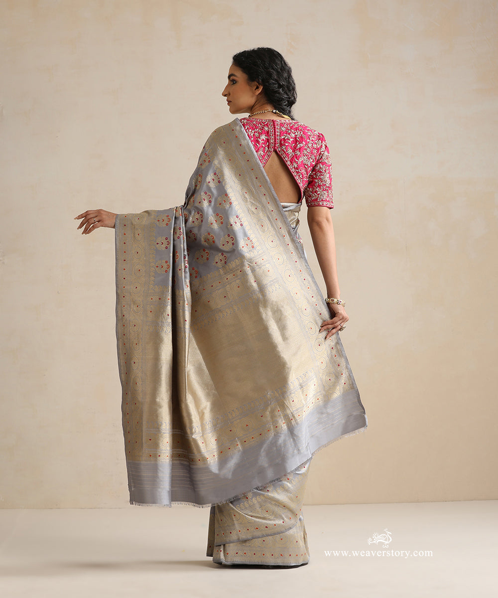 Grey_Handloom_Pure_Katan_Silk_Banarasi_Saree_With_Meenkari_Booti_WeaverStory_03