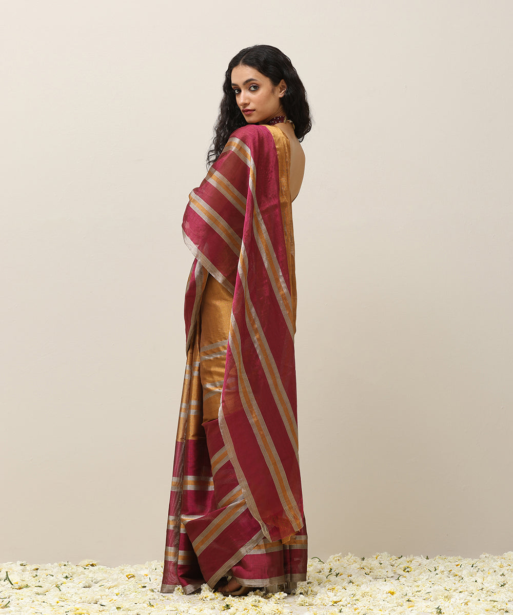 Dark_Gold_Handloom_Pure_Tissue_Silk_Chanderi_Saree_With_Magenta_Stripe_Border_WeaverStory_03