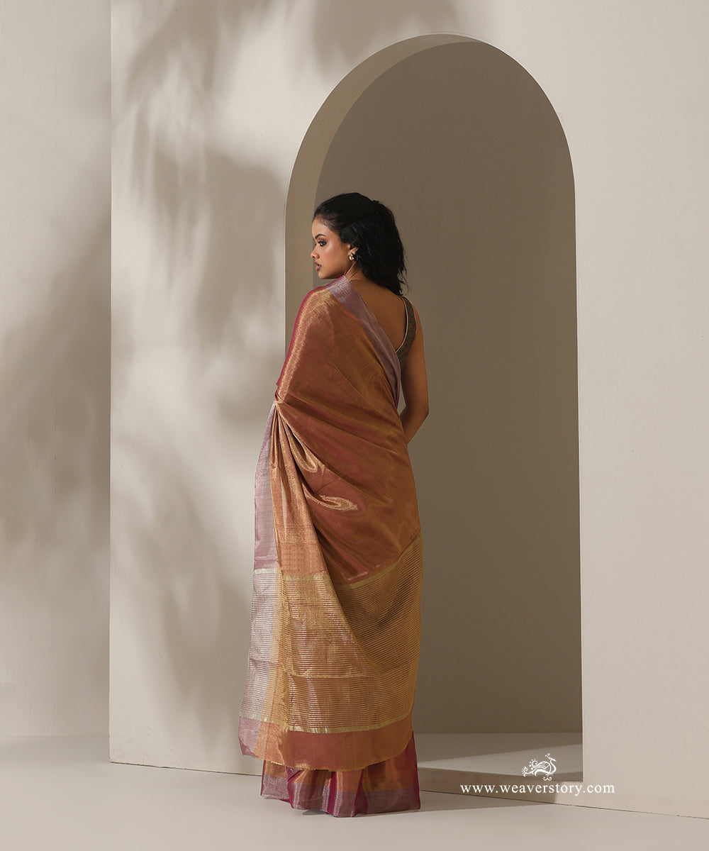 Pink_Handloom_Tissue_Chanderi_Golden_Zari_Saree_With_Silver_Zari_Border_WeaverStory_03
