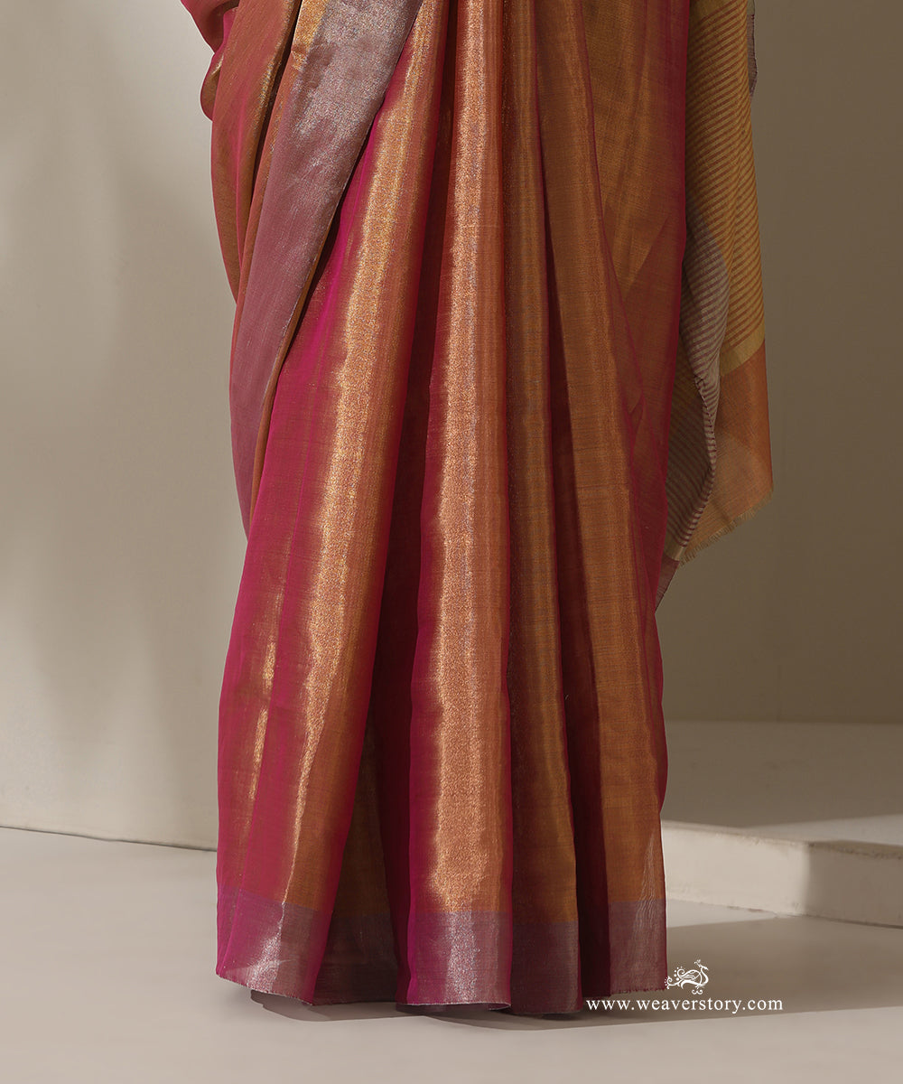 Pink_Handloom_Tissue_Chanderi_Golden_Zari_Saree_With_Silver_Zari_Border_WeaverStory_04