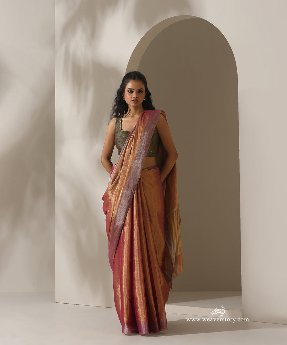 Pink_Handloom_Tissue_Chanderi_Golden_Zari_Saree_With_Silver_Zari_Border_WeaverStory_01