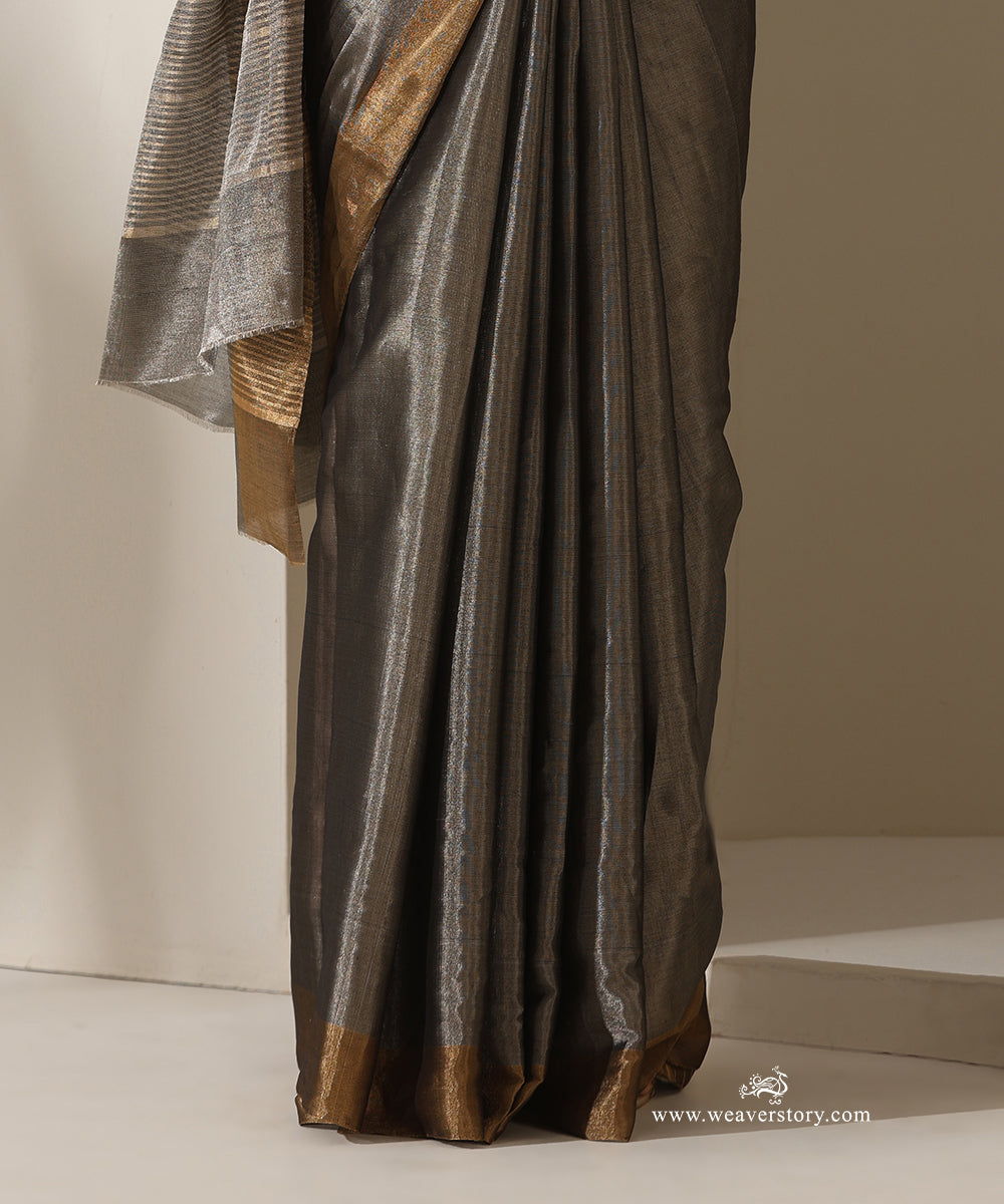 Black_Handloom_Tissue_Chanderi_Silver_Zari_Saree_With_Gold_Zari_Border_WeaverStory_04