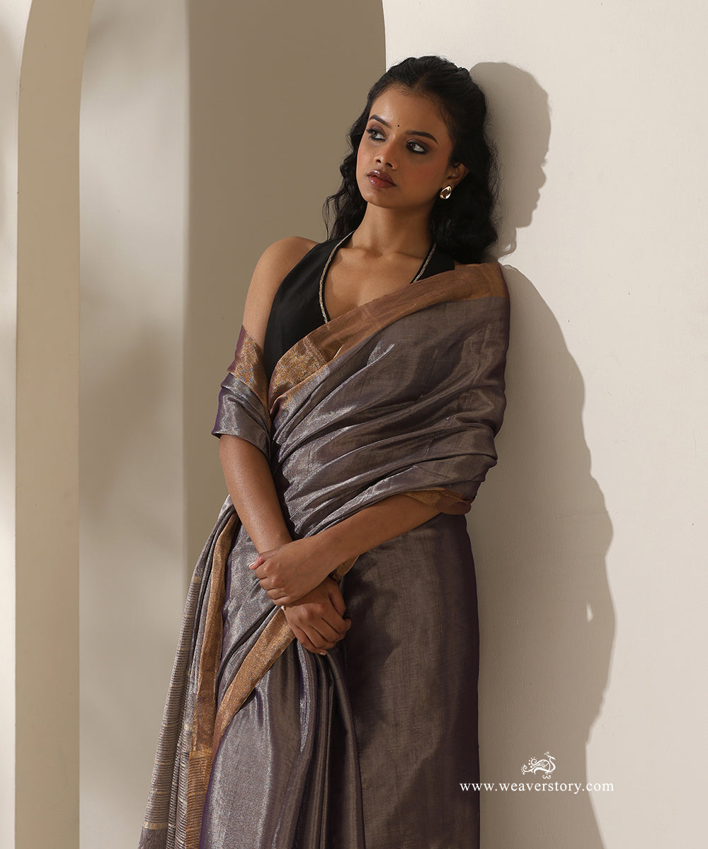 Purple_Handloom_Tissue_Chanderi_Silver_Zari_Saree_With_Gold_Zari_Border_WeaverStory_02
