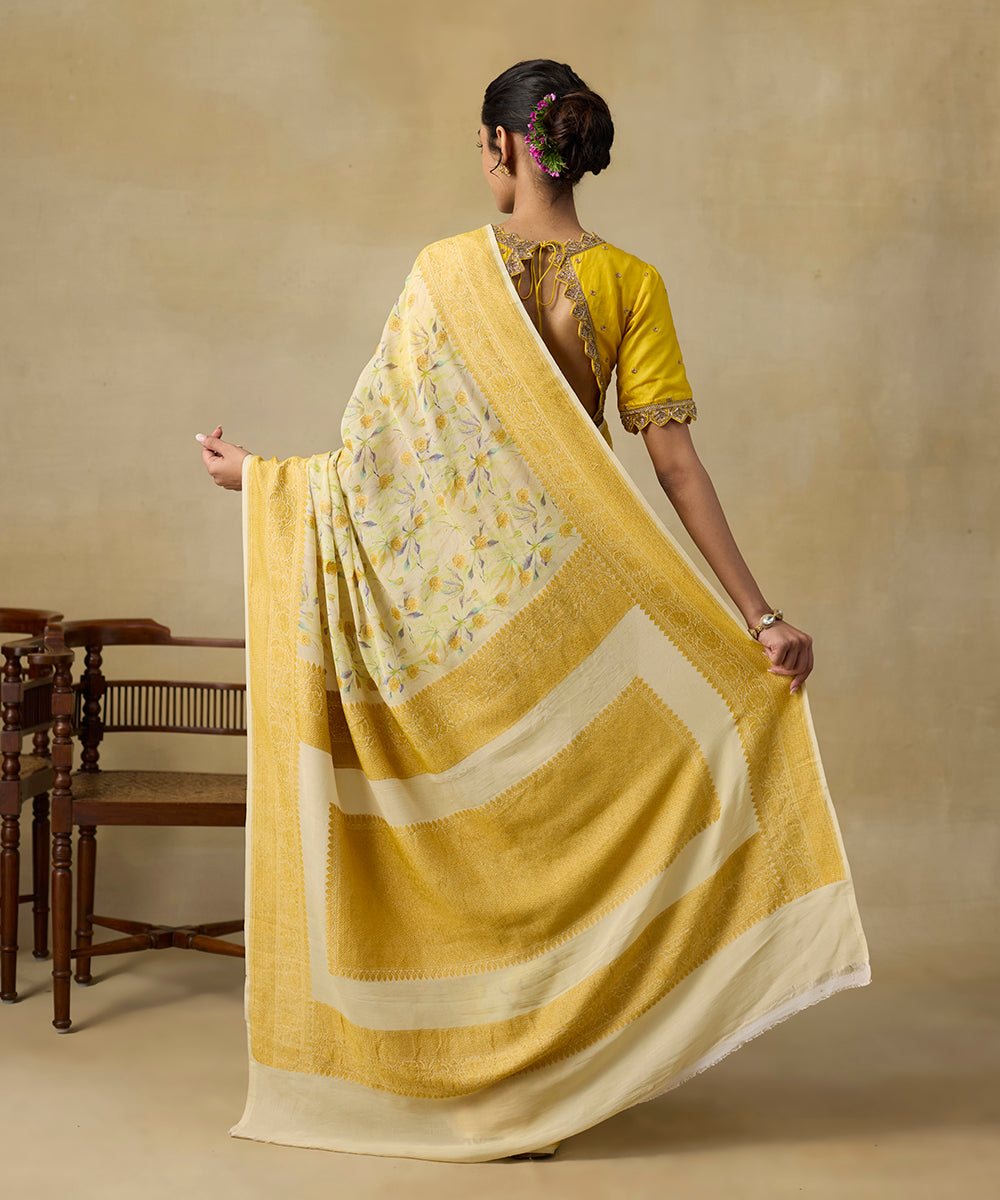Handloom_Beige_Pure_Georgette_Banarasi_Saree_With_Printing_And_Kadhwa_Border_WeaverStory_03
