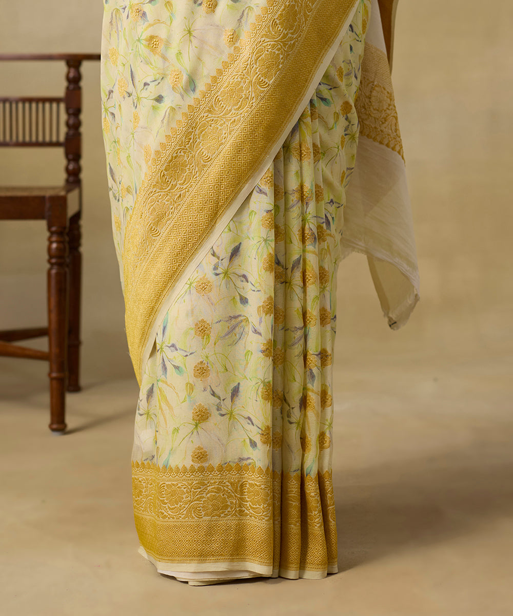 Handloom_Beige_Pure_Georgette_Banarasi_Saree_With_Printing_And_Kadhwa_Border_WeaverStory_04
