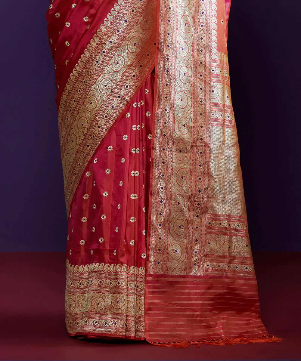 Orange_Handloom_Pure_Chanderi_Silk_Saree_With_Nakshi_Border_WeaverStory_04