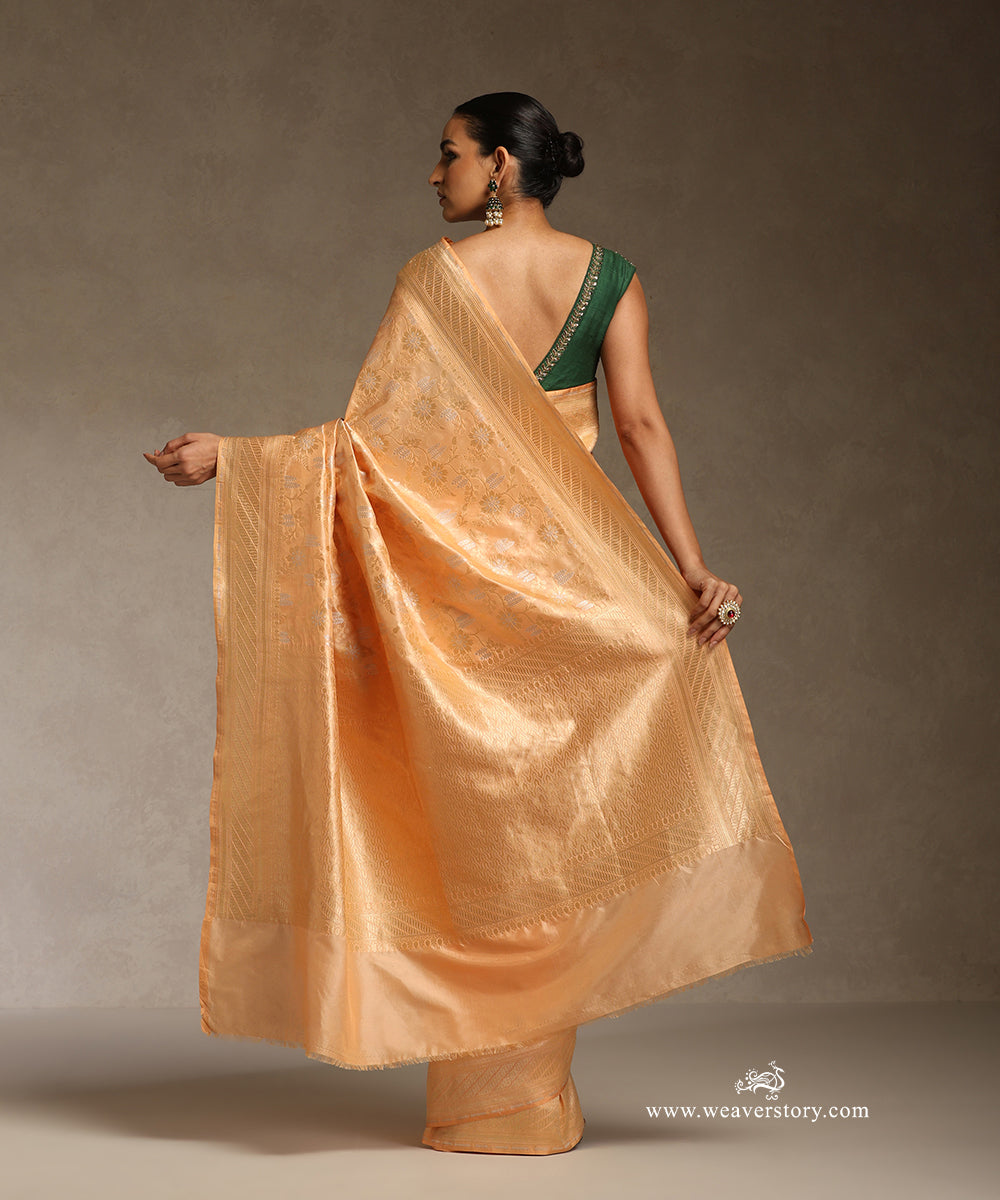 Orange_Peach_Handloom_Katan_Silk_Floral_Sona_Rupa_Cutwork_Jaal_Banarasi_Saree_WeaverStory_03