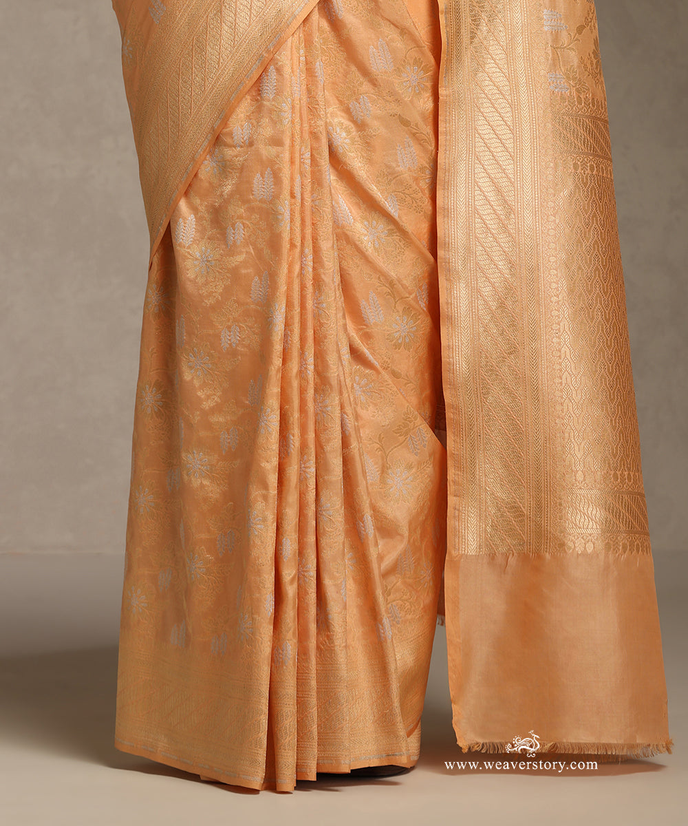 Orange_Peach_Handloom_Katan_Silk_Floral_Sona_Rupa_Cutwork_Jaal_Banarasi_Saree_WeaverStory_04