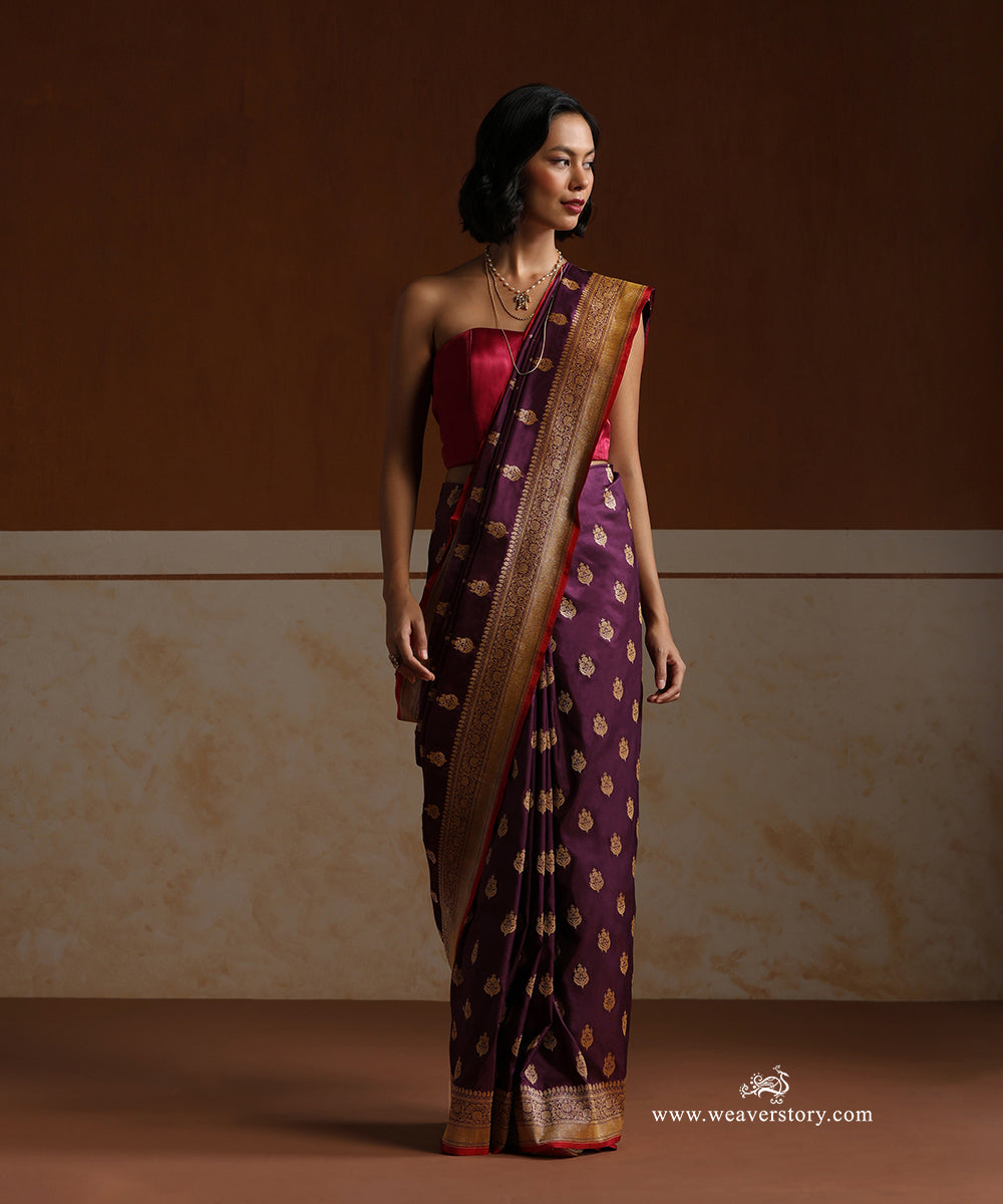Dark_Purple_Handloom_Pure_Katan_Silk_Banarasi_Saree_With_Cutwork_Booti_WeaverStory_02