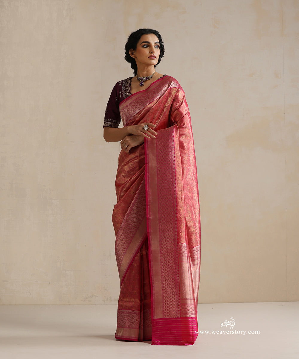 Handloom_Rani_Pink_Pure_Katan_Silk_Tanchoi_Banarasi_Saree_With_Kadhwa_Hot_Pink_Border_WeaverStory_01