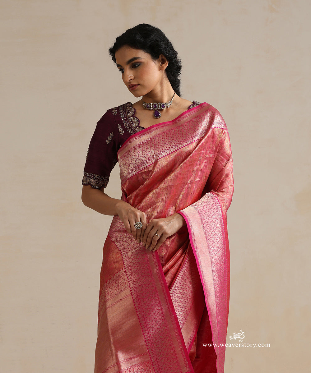 Handloom_Rani_Pink_Pure_Katan_Silk_Tanchoi_Banarasi_Saree_With_Kadhwa_Hot_Pink_Border_WeaverStory_02