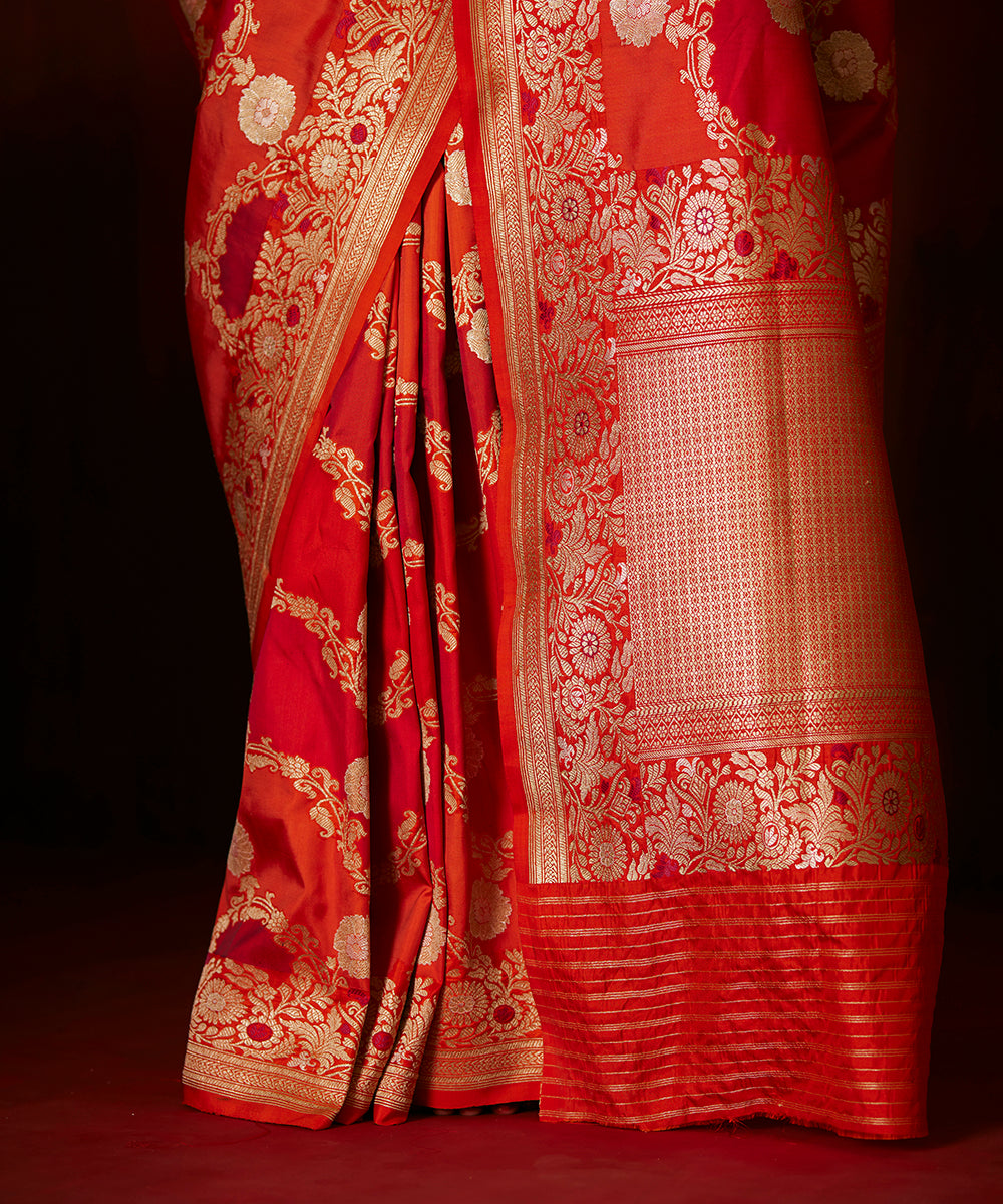 Pink And Orange Dual Tone Pure Katan Silk Rangkaat Banarasi Saree