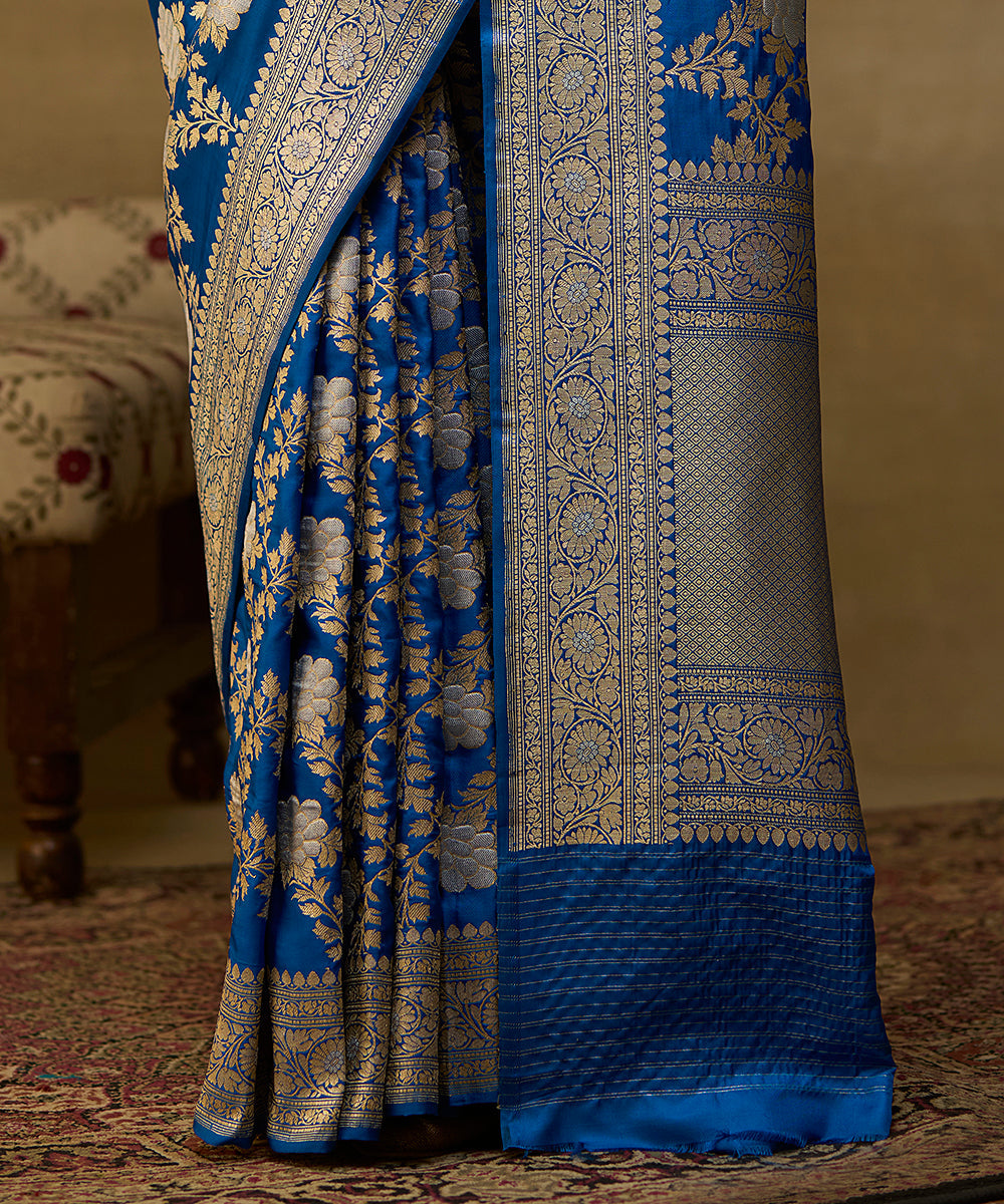 Blue Handloom Ektara Pure Katan Silk Banarasi Saree With Angoor Jaal