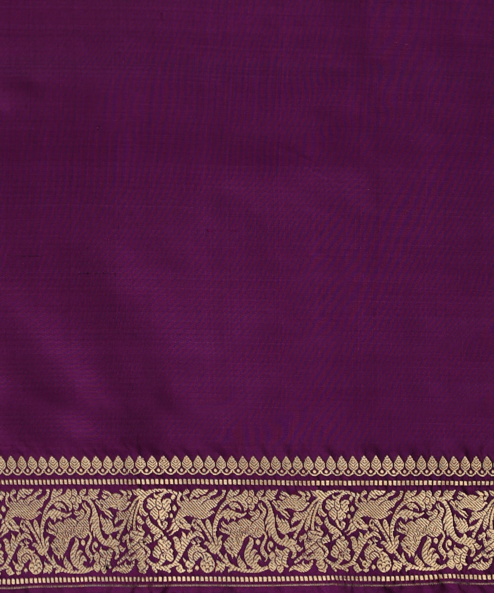 Handloom Purple Pure Katan Silk Shikargah Banarasi Saree