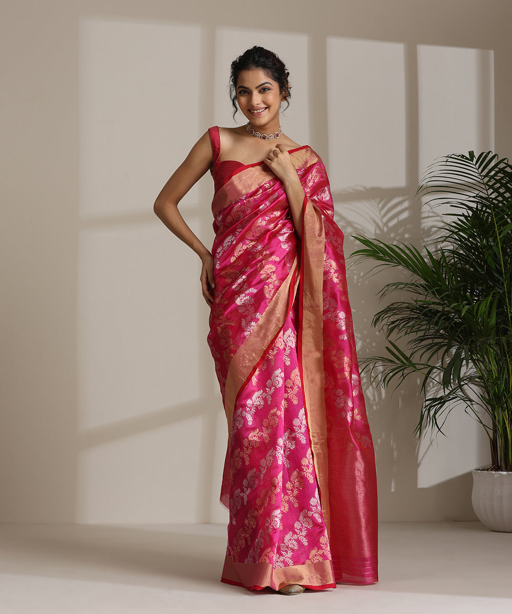 Rani_Pink_Handloom_Pure_Chanderi_Silk_Saree_With_All_Over_Sona_Rupa_Meena_Jaal_And_Tissue_Border_WeaverStory02