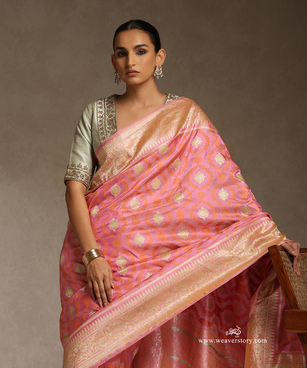 Pink_Orange_Handloom_Double_Shade_Pure_Katan_Silk_Banarasi_Saree_With_All_Over_Resham_Jaal_With_Meenakari_WeaverStory_02
