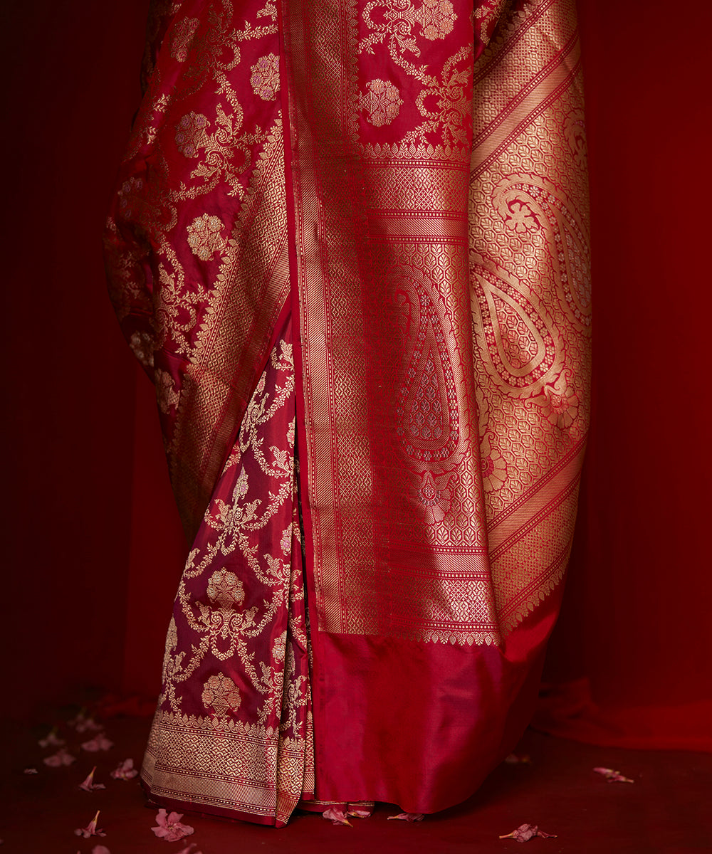 Rani Pink Handloom Pure Katan Silk Banarasi Saree With Meenakari Floral Jaal