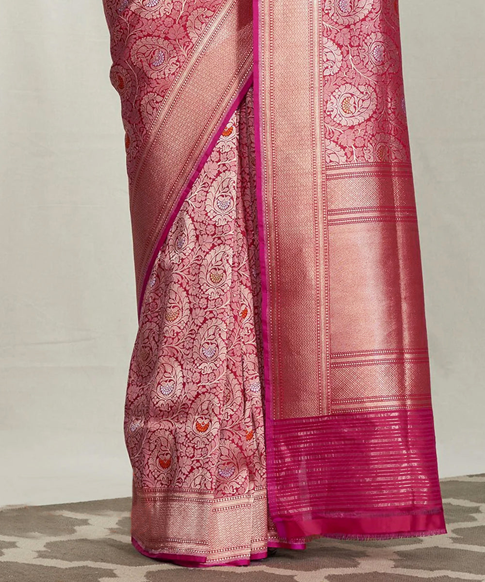 Handwoven Pink Kimkhab Banarasi Saree With Paisleys