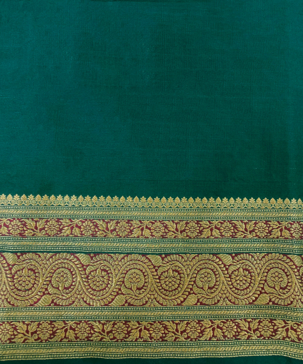 Teal Green Handloom Pure Katan Silk Banarasi Saree With Zari