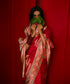 Handloom Red Pure Katan Silk Banarasi Saree With Nenua Leaf Motifs And Meenakari Border