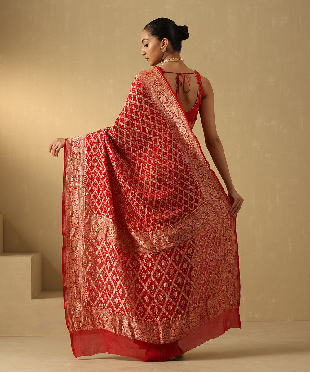Handloom Red Pure Georgette Banarasi Bandhej Saree