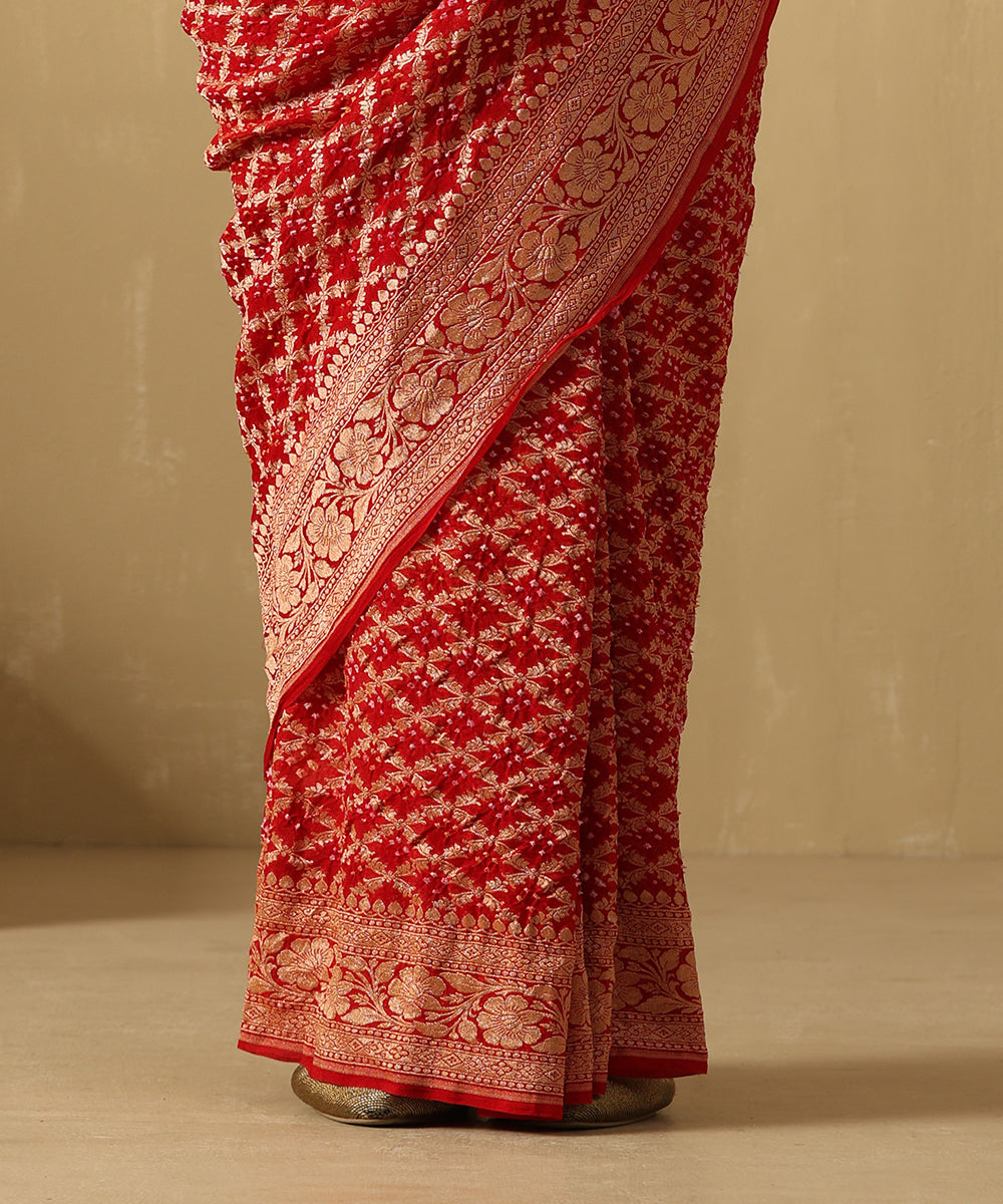 Handloom Red Pure Georgette Banarasi Bandhej Saree