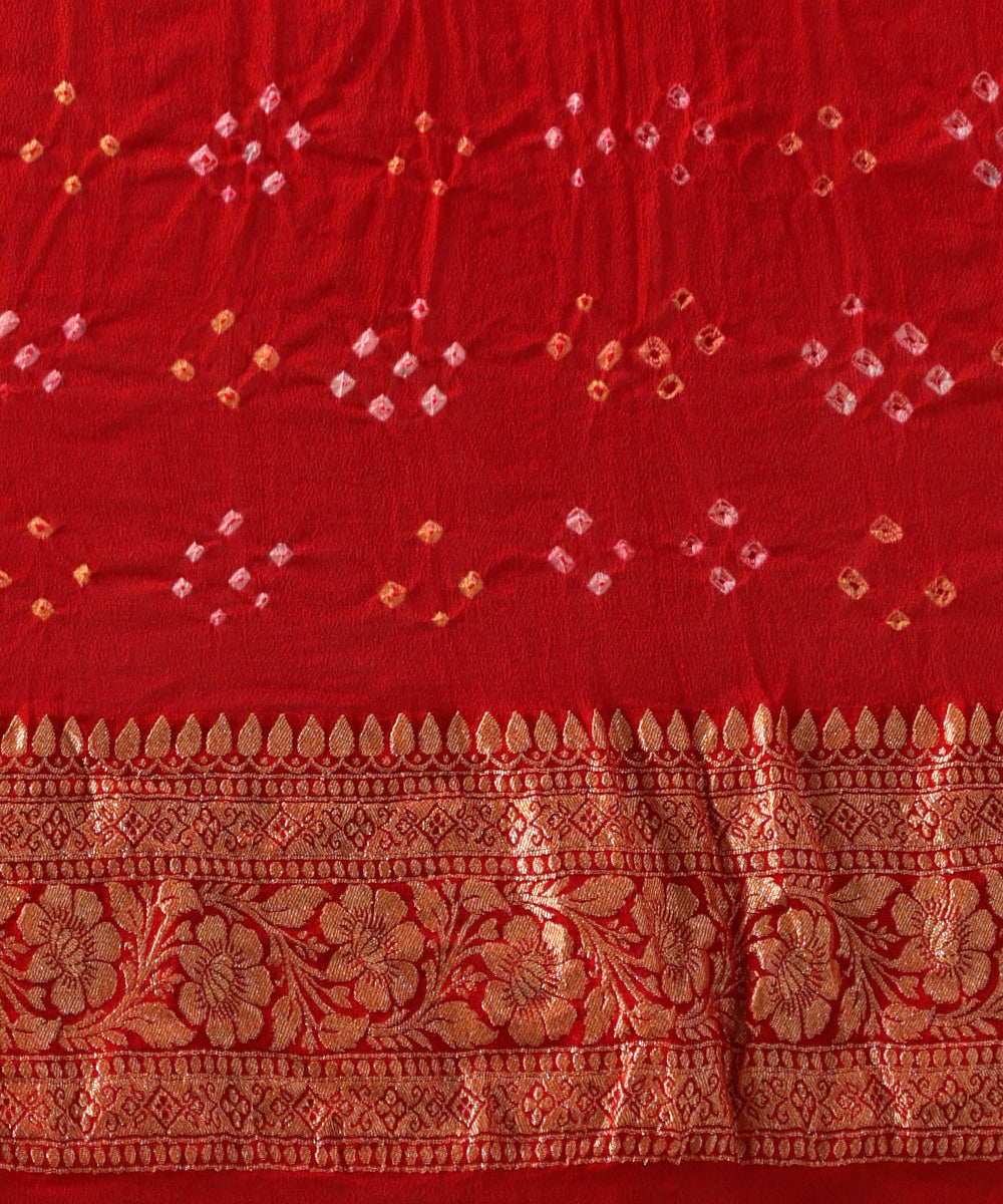 Handloom Red Pure Georgette Banarasi Bandhej Saree