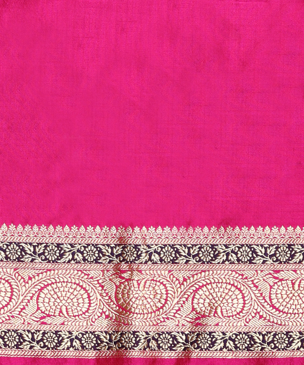 Hot_Pink_Handloom_Pure_Katan_Silk_Banarasi_Saree_With_Pure_Zari_And_Aada_Bel_WeaverStory_05