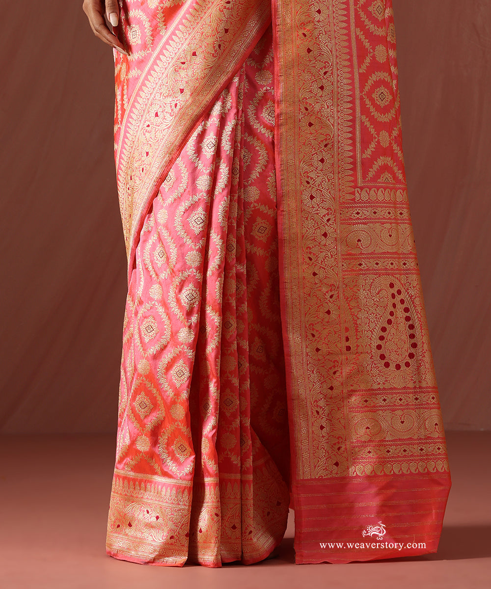Light_Pink_And_Orange_Handloom_Saree_With_Banarasi_Jangla_Tested_Zari_WeaverStory_04
