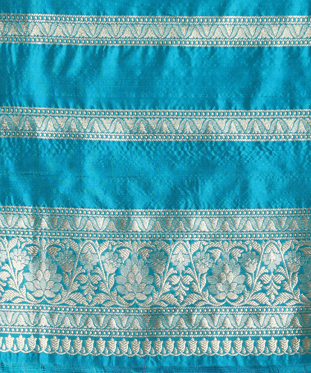 Pink_Handloom_Pure_Katan_Silk_Zari_Wasket_Banarasi_Saree_With_Teal_Kadhiyal_Border_WeaverStory_05